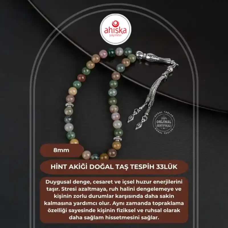 Hint Akiği Doğal Taş Tesbih 33lük - 8mm
