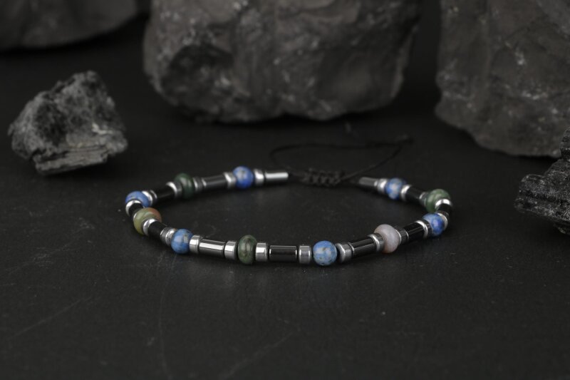 Hint Akik-Lapis Lazuli-Hematit Doğal Taş Bileklik - 3