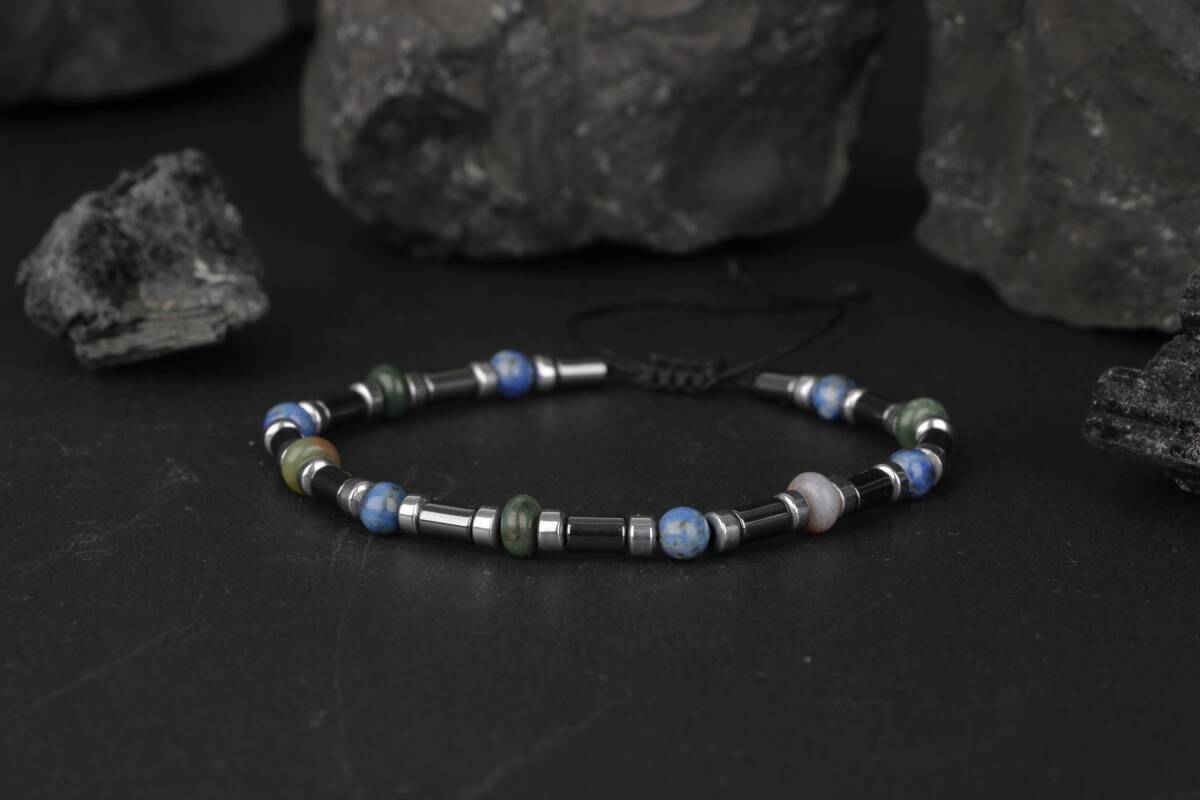 Hint Akik-Lapis Lazuli-Hematit Doğal Taş Bileklik - 3