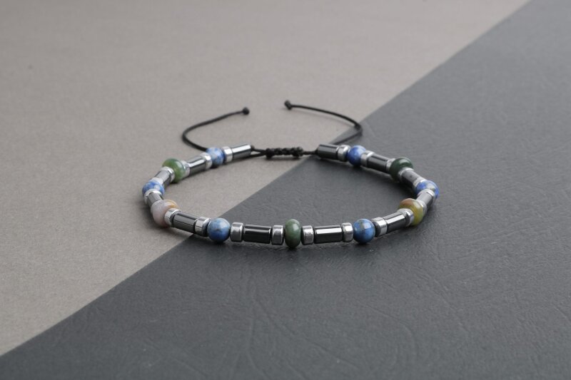 Hint Akik-Lapis Lazuli-Hematit Doğal Taş Bileklik - 5