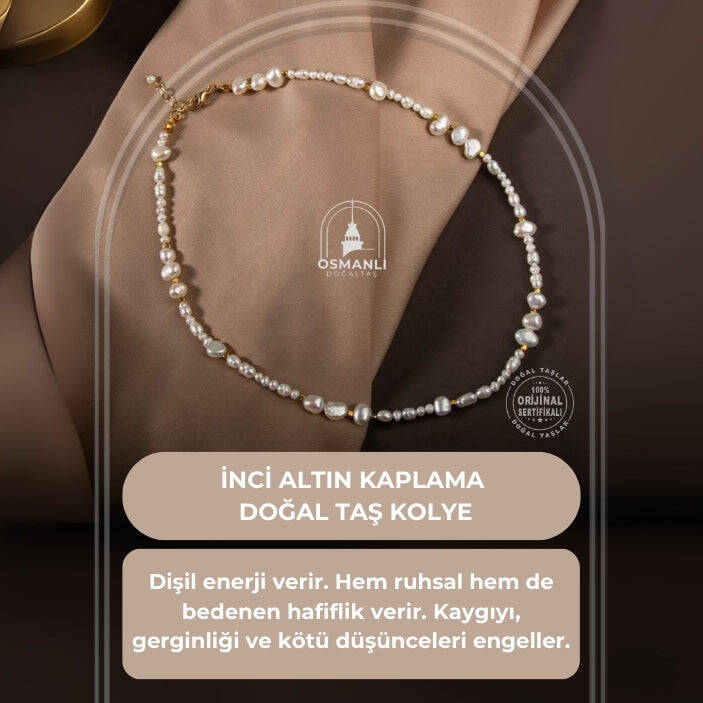 İnci Altın Kaplama Doğal Taş Kolye - 2