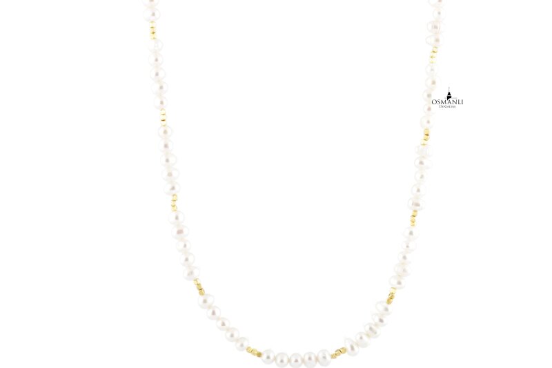 İnci Altın Kaplama Doğal Taş Kolye - 5