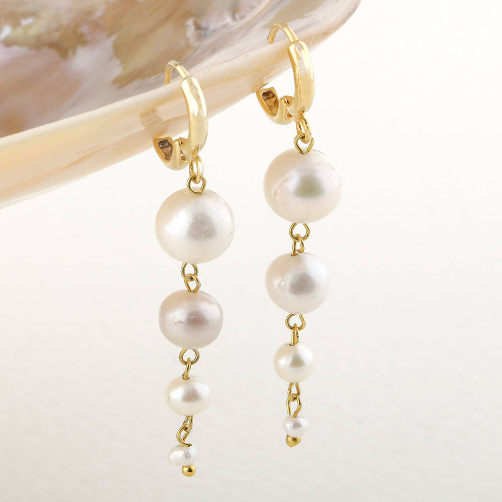 İnci Altın Kaplama Doğal Taş Küpe - 1