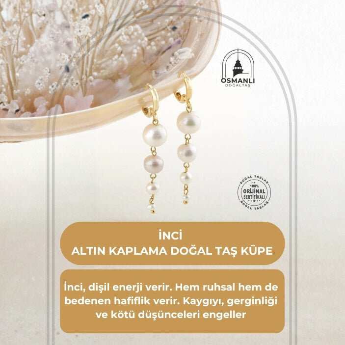 İnci Altın Kaplama Doğal Taş Küpe - 2