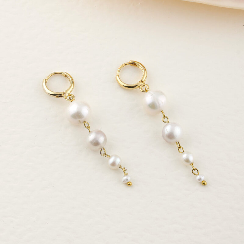 İnci Altın Kaplama Doğal Taş Küpe - 3