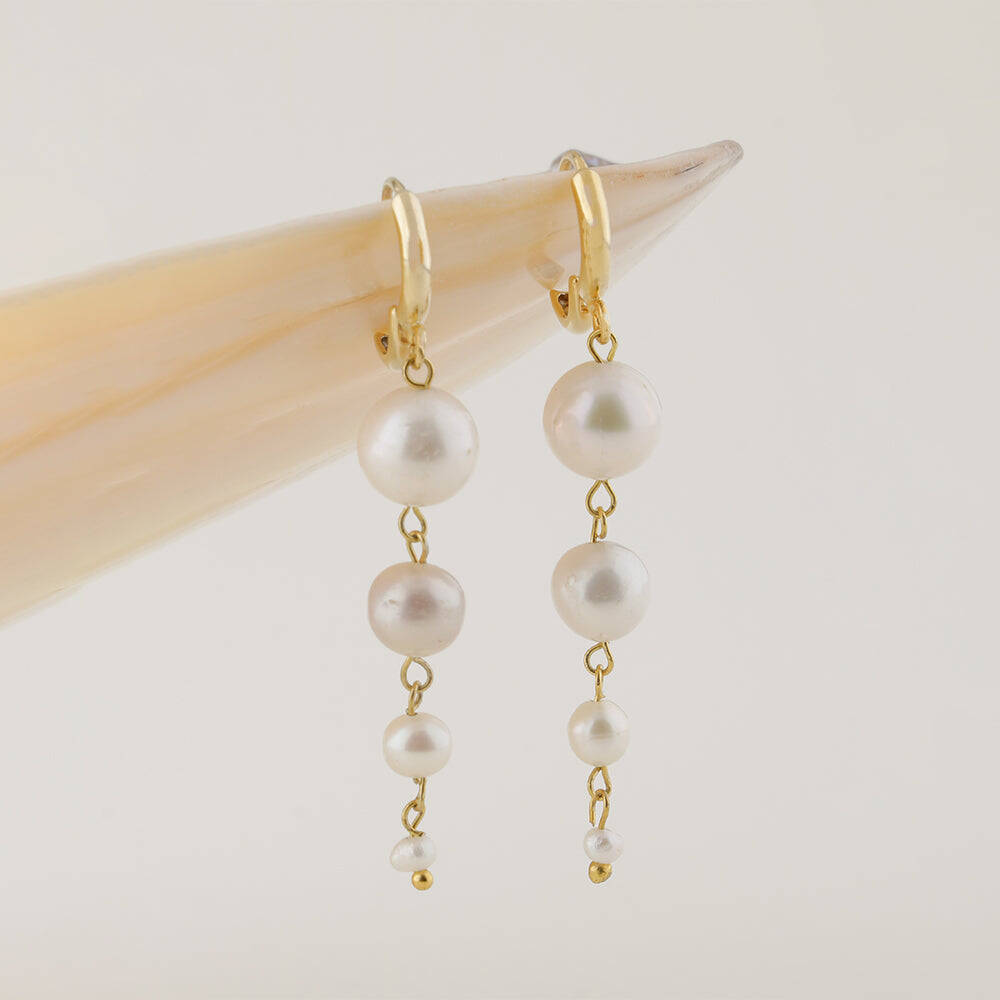 İnci Altın Kaplama Doğal Taş Küpe - 4