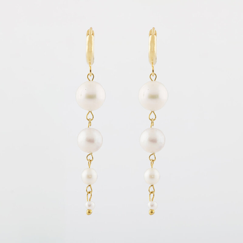 İnci Altın Kaplama Doğal Taş Küpe - 5