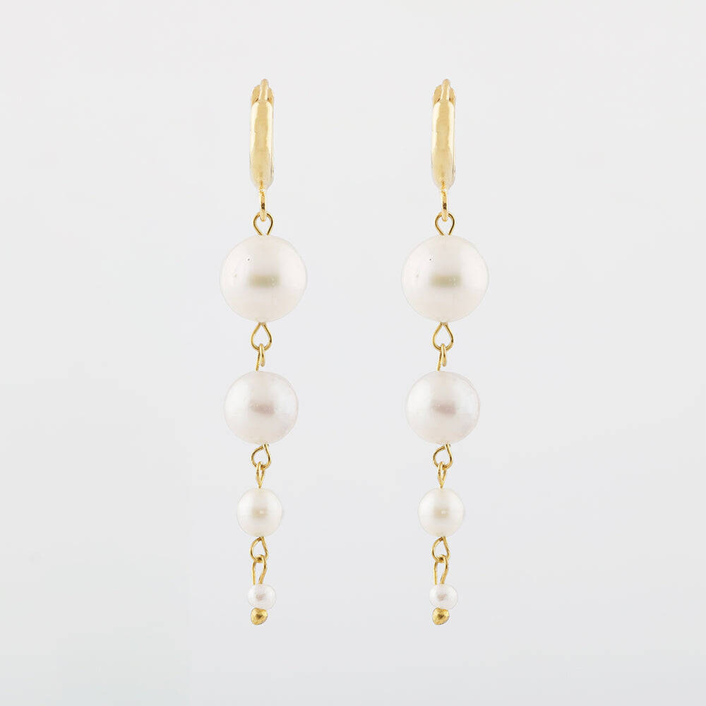 İnci Altın Kaplama Doğal Taş Küpe - 5