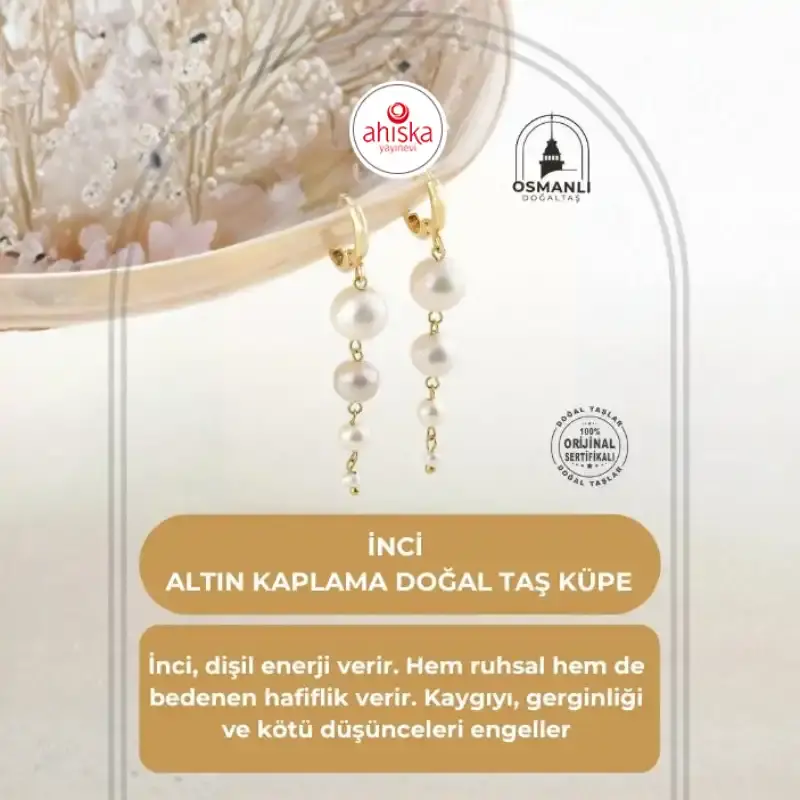 İnci Altın Kaplama Doğal Taş Küpe - 2