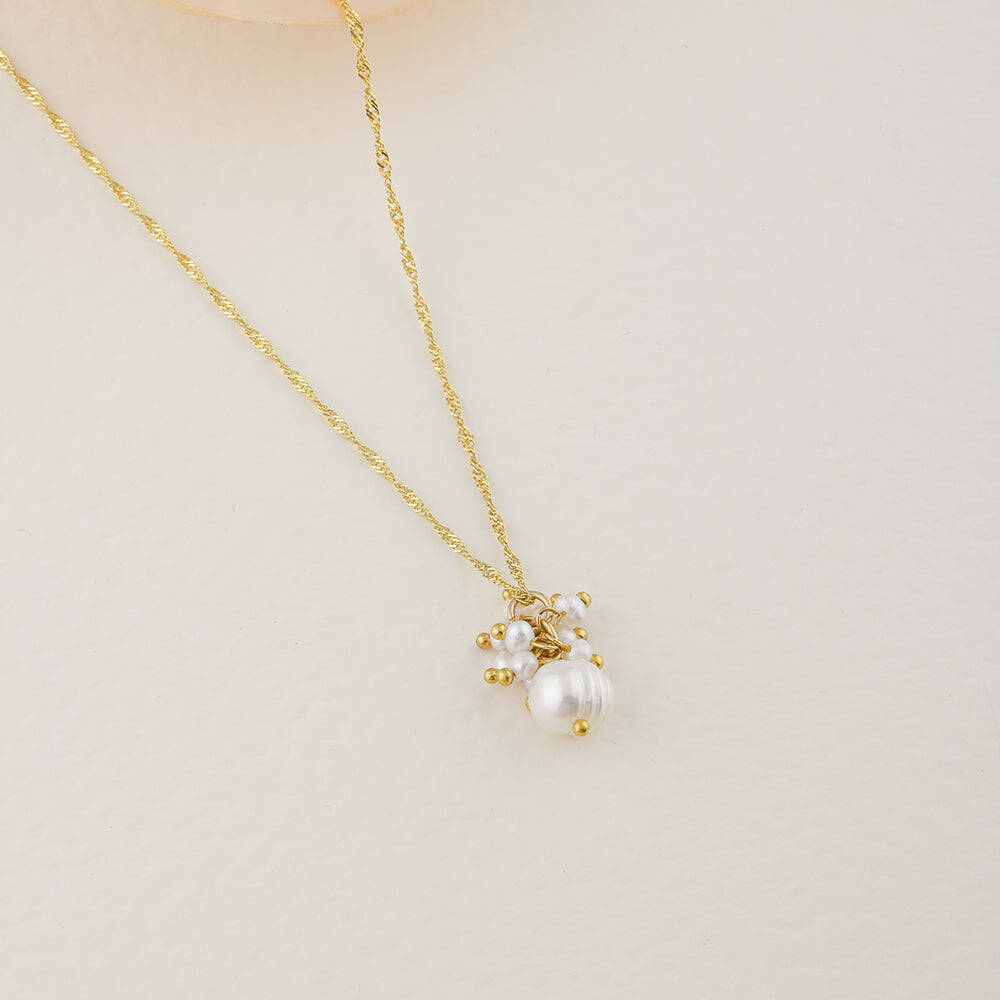 İnci Altın Kaplama Zincir Doğal Taş Kolye - 2