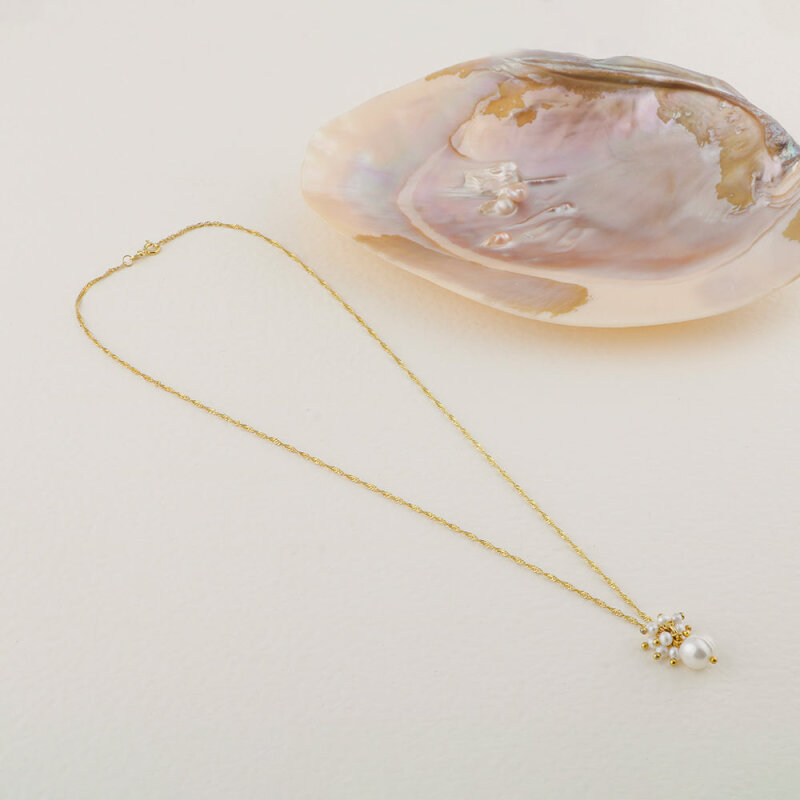 İnci Altın Kaplama Zincir Doğal Taş Kolye - 5