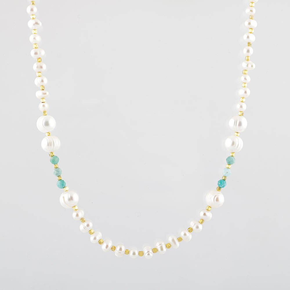 İnci-Amazonit Doğal Taş Altın Kaplama Kapama Kolye - 5