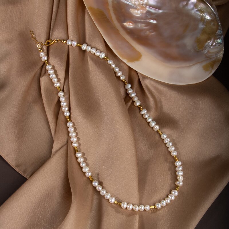 İnci Doğal Taş Altın Kaplama Kapama Kolye - 3