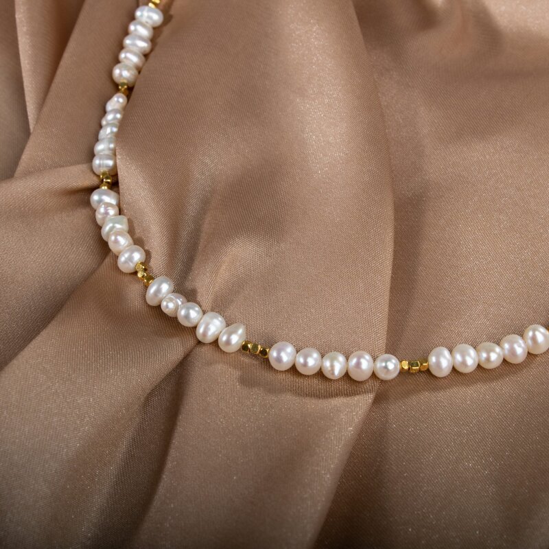 İnci Doğal Taş Altın Kaplama Kapama Kolye - 4