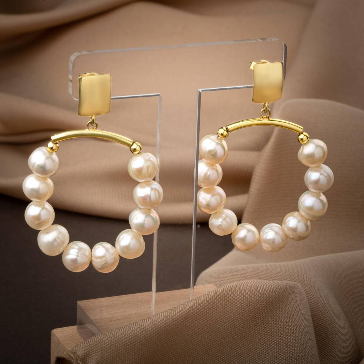 İnci Doğal Taş Gümüş Halka Küpe - 3