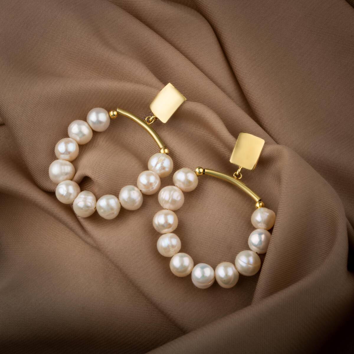 İnci Doğal Taş Gümüş Halka Küpe - 5