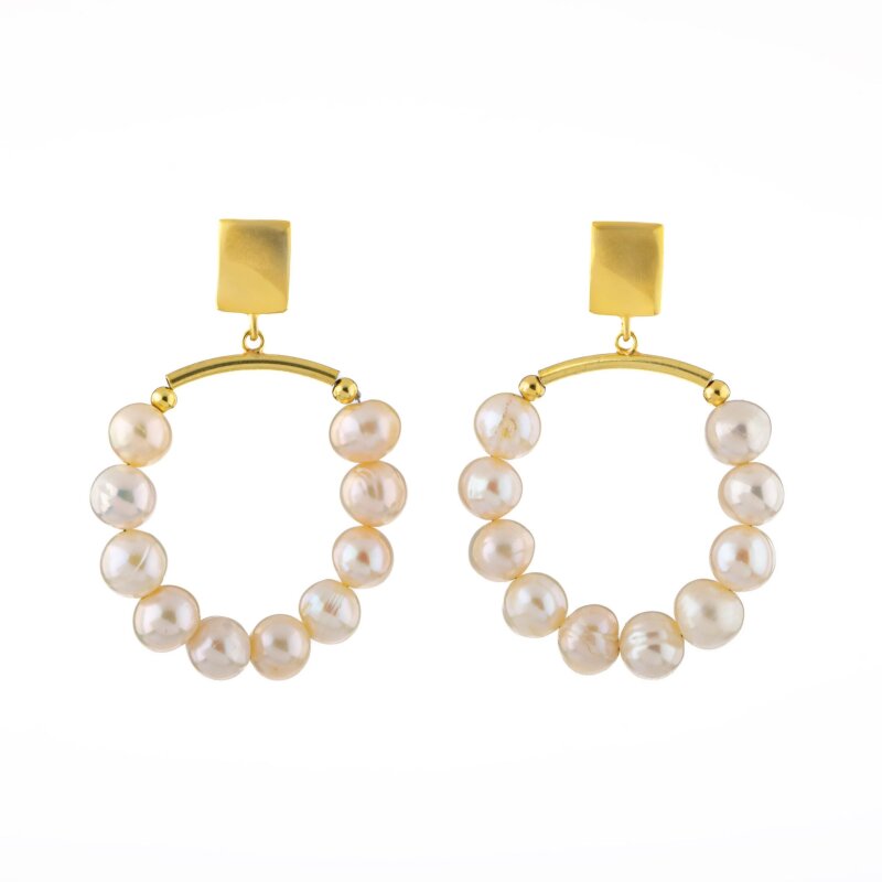 İnci Doğal Taş Gümüş Halka Küpe - 6