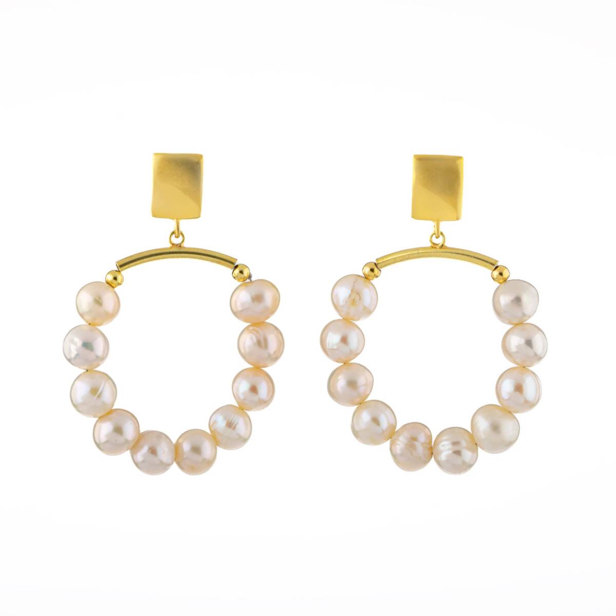 İnci Doğal Taş Gümüş Halka Küpe - 6