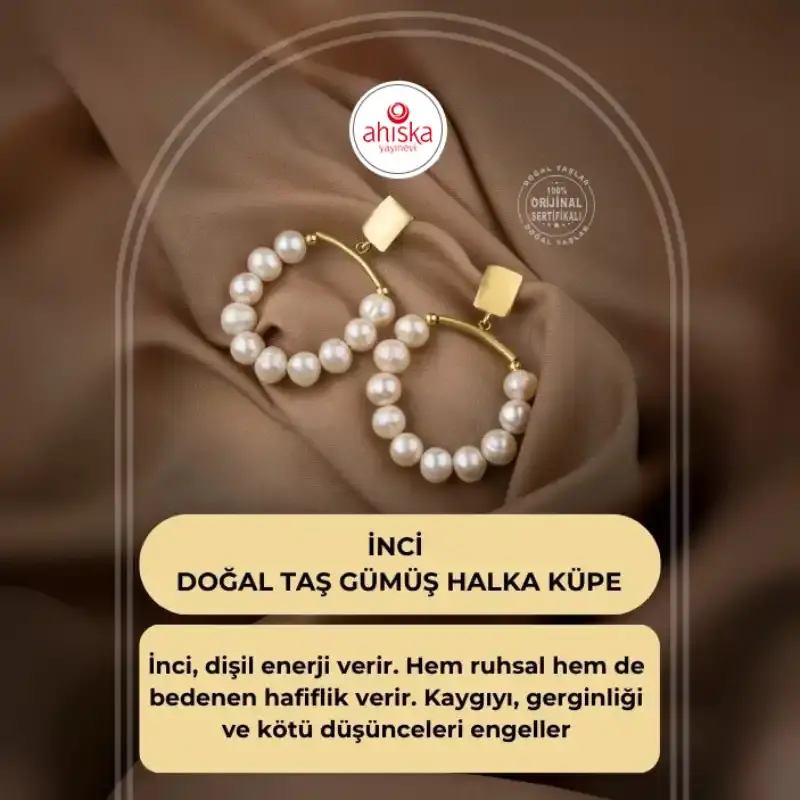 İnci Doğal Taş Gümüş Halka Küpe - 2