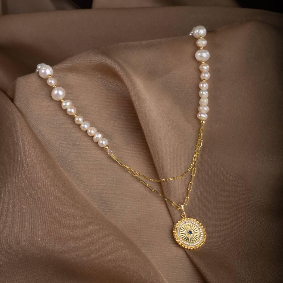 İnci Doğal Taş Gümüş Kolye - 2