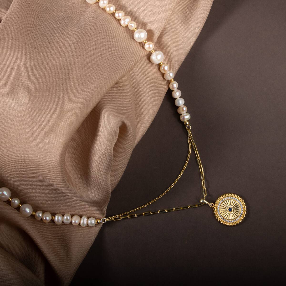 İnci Doğal Taş Gümüş Kolye - 3