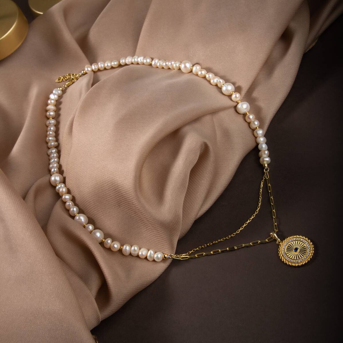 İnci Doğal Taş Gümüş Kolye - 4