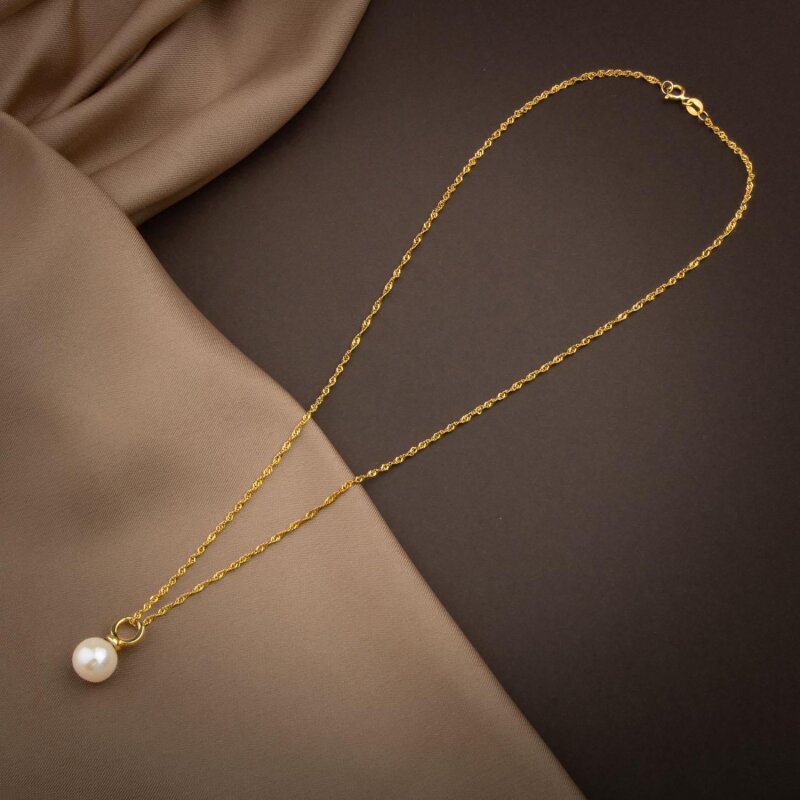 İnci Doğal Taş Gümüş Tasarım Zincir Kolye - 50cm - 3