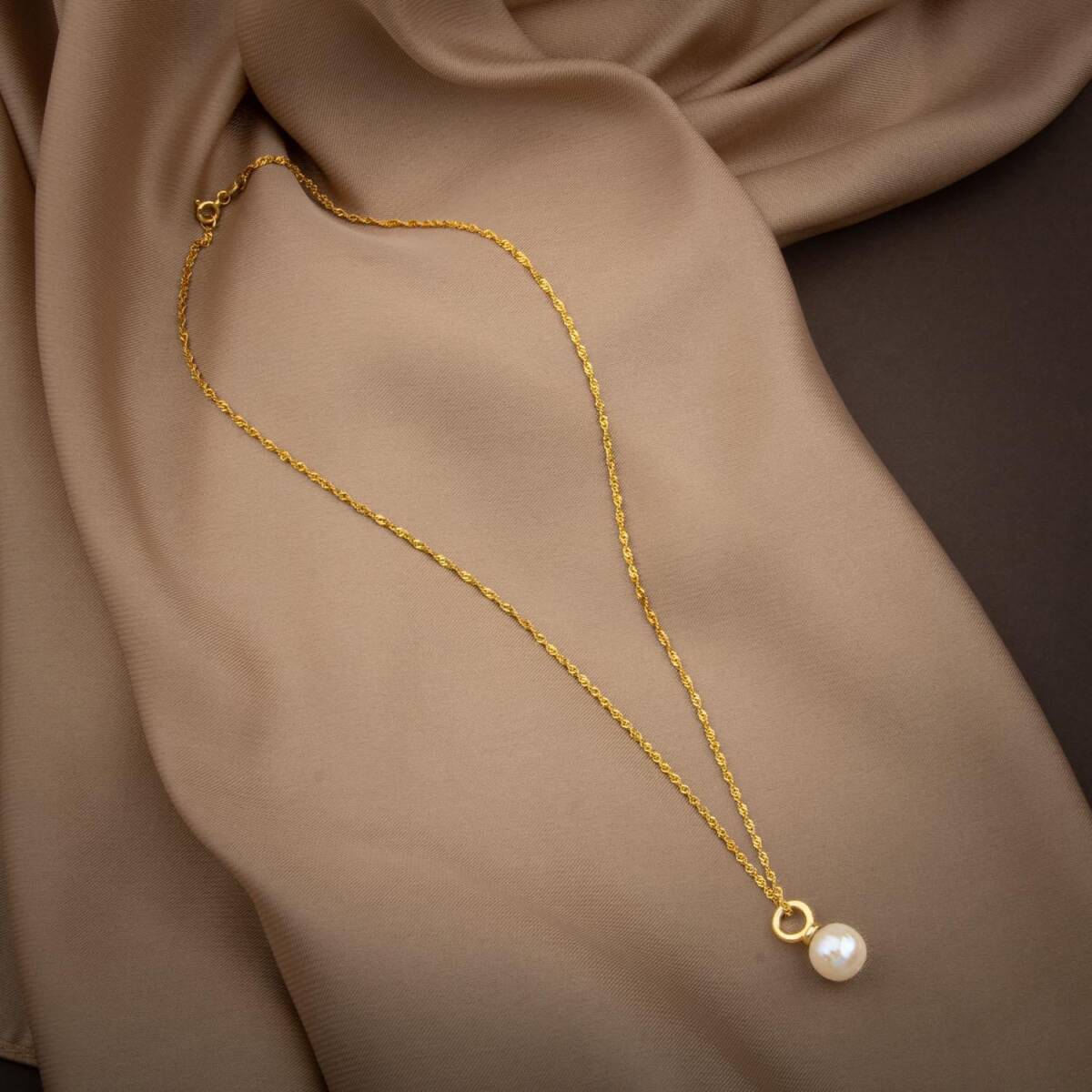 İnci Doğal Taş Gümüş Tasarım Zincir Kolye - 50cm - 4