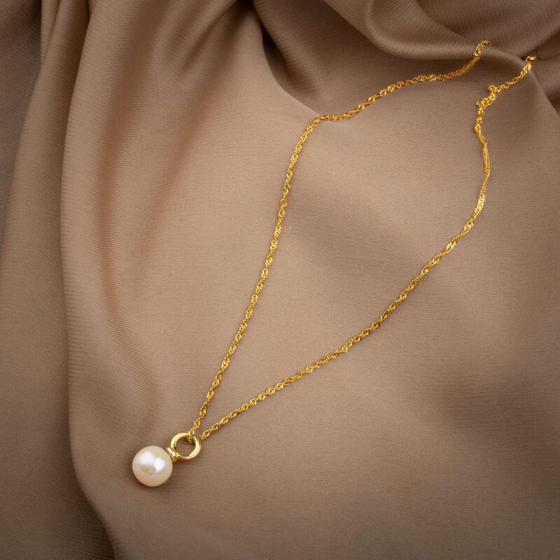 İnci Doğal Taş Gümüş Tasarım Zincir Kolye - 50cm - 5