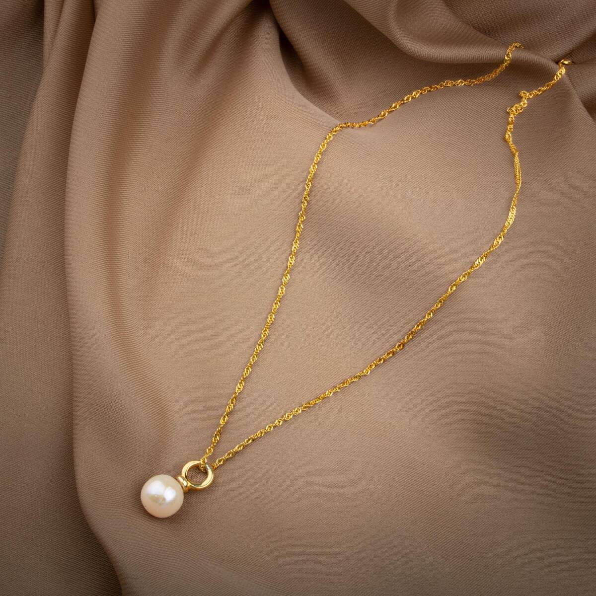 İnci Doğal Taş Gümüş Tasarım Zincir Kolye - 50cm - 5