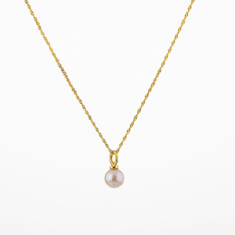 İnci Doğal Taş Gümüş Tasarım Zincir Kolye - 50cm - 6