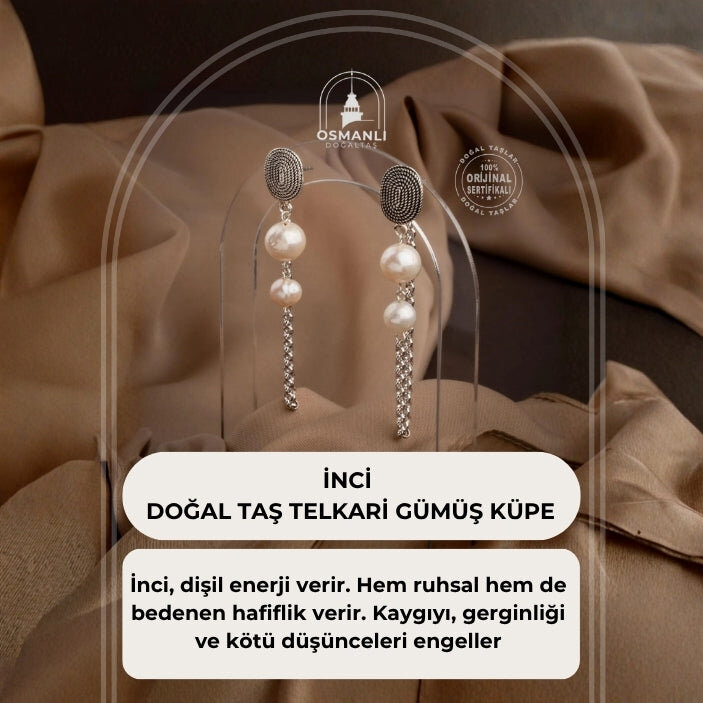 İnci Doğal Taş Telkari Gümüş Küpe - 2