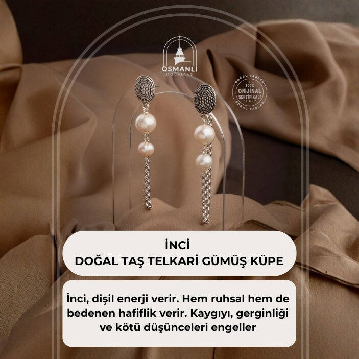 İnci Doğal Taş Telkari Gümüş Küpe - 2