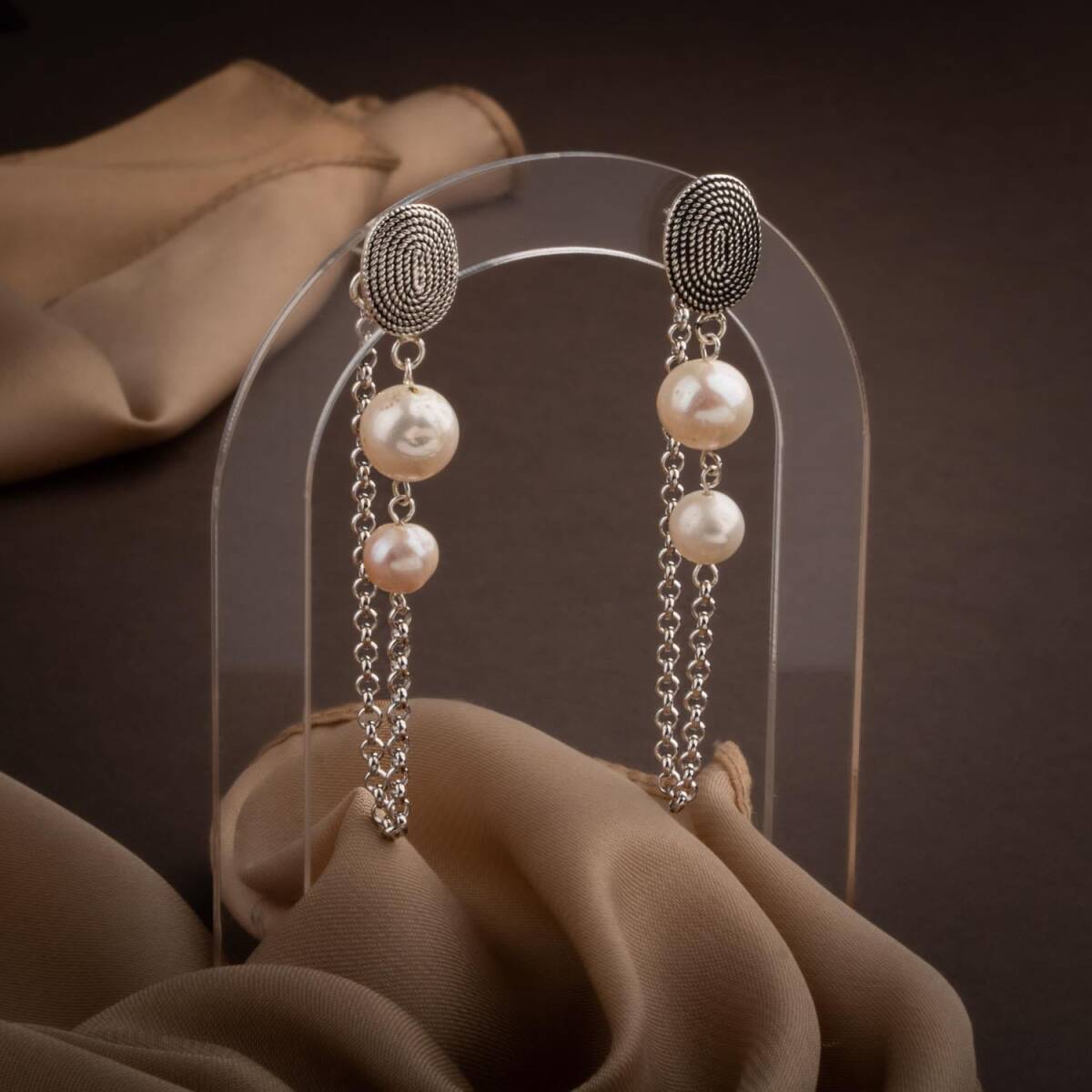 İnci Doğal Taş Telkari Gümüş Küpe - 4