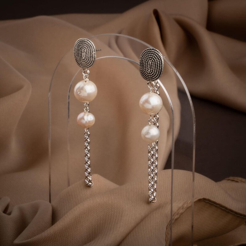 İnci Doğal Taş Telkari Gümüş Küpe - 5