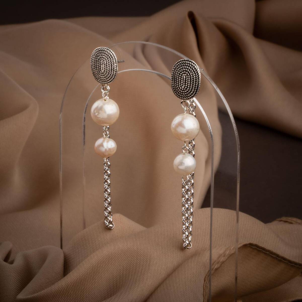 İnci Doğal Taş Telkari Gümüş Küpe - 5