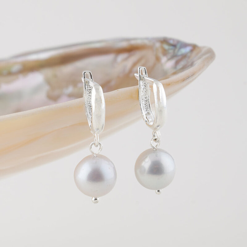 İnci Gümüş Doğal Taş Küpe - Doğal Taş