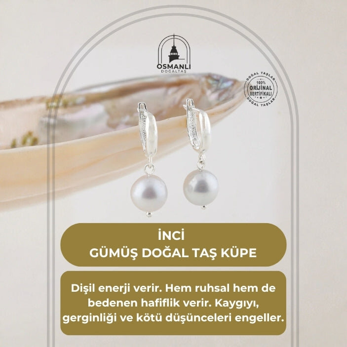İnci Gümüş Doğal Taş Küpe - 2