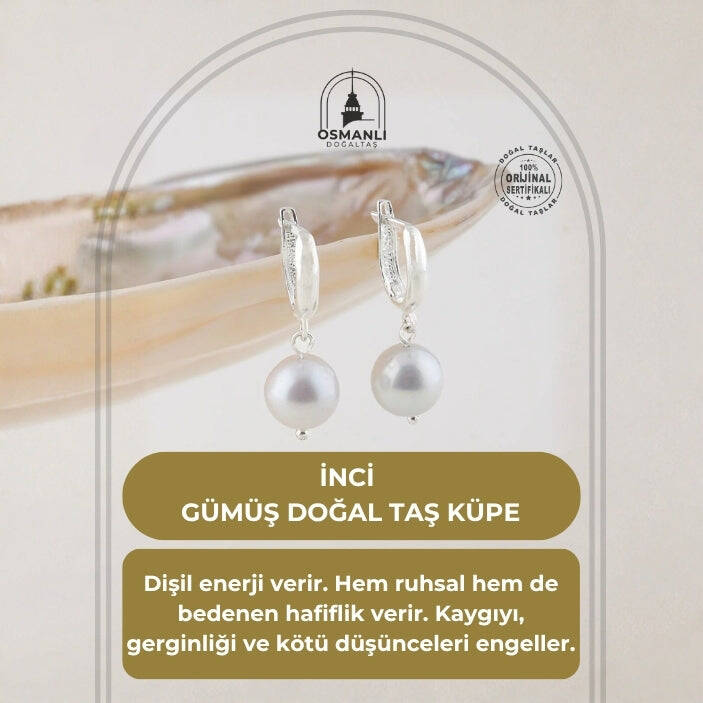 İnci Gümüş Doğal Taş Küpe - 2