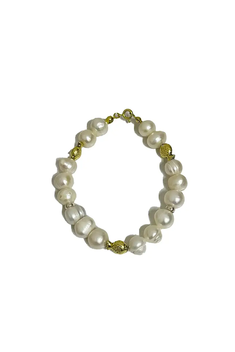 İnci Gümüş Gümüş Kapama Doğal Taş Bileklik - 1