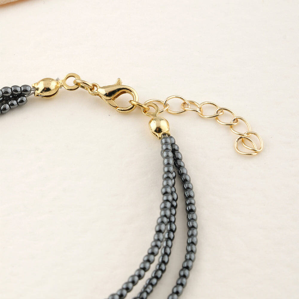 İnci-Hematit Doğal Taş Altın Kaplama Kapama Bileklik - 4