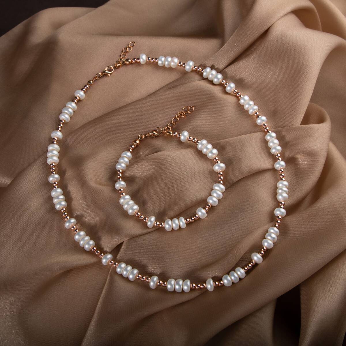 İnci-Hematit Doğal Taş Gümüş Takı Seti - 5