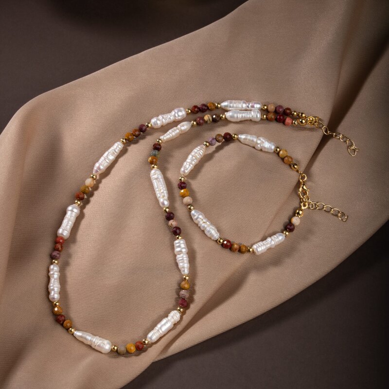 İnci-Jasper Doğal Taş Gümüş Takı Seti - 4