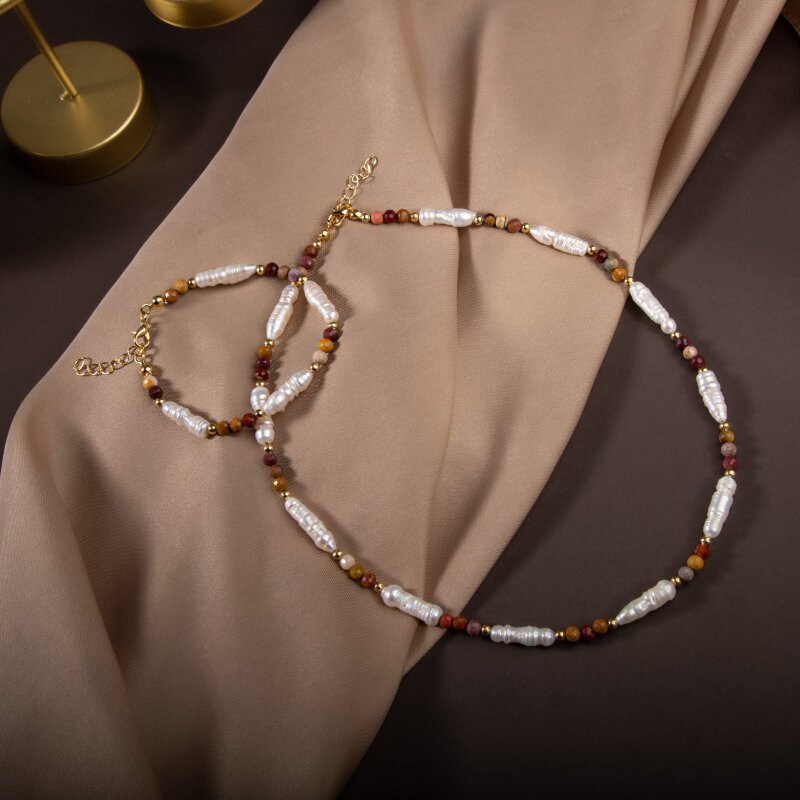 İnci-Jasper Doğal Taş Gümüş Takı Seti - 5