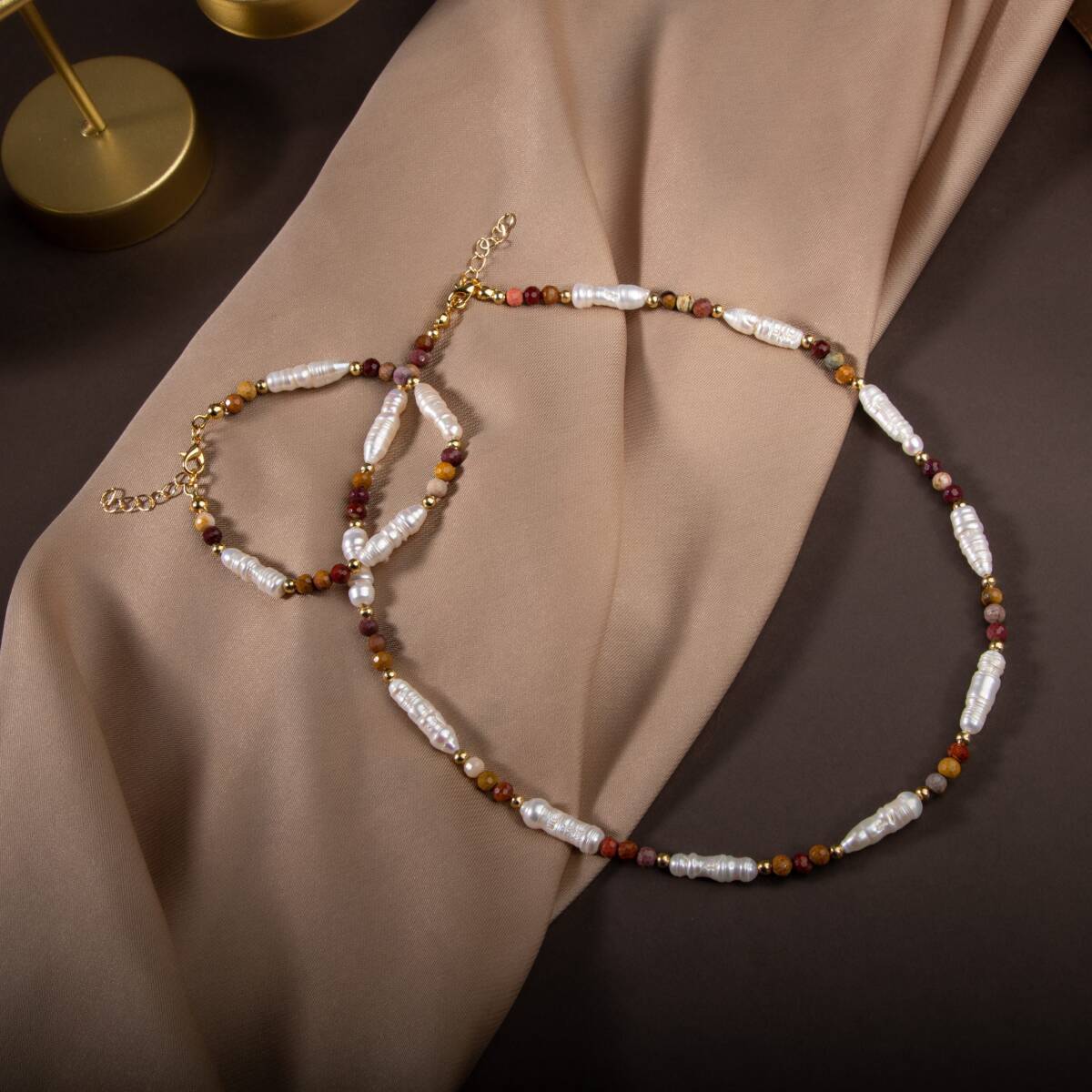 İnci-Jasper Doğal Taş Gümüş Takı Seti - 5