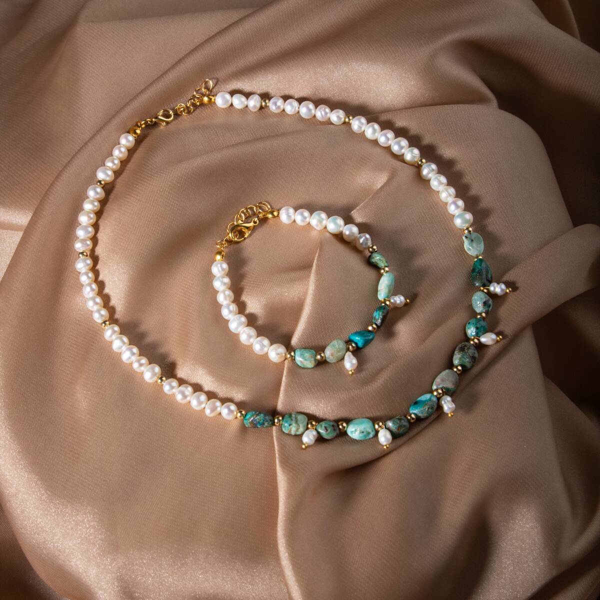 İnci-Krizokol Doğal Taş Takı Seti - 1