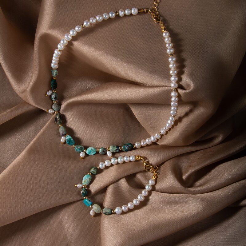 İnci-Krizokol Doğal Taş Takı Seti - 3