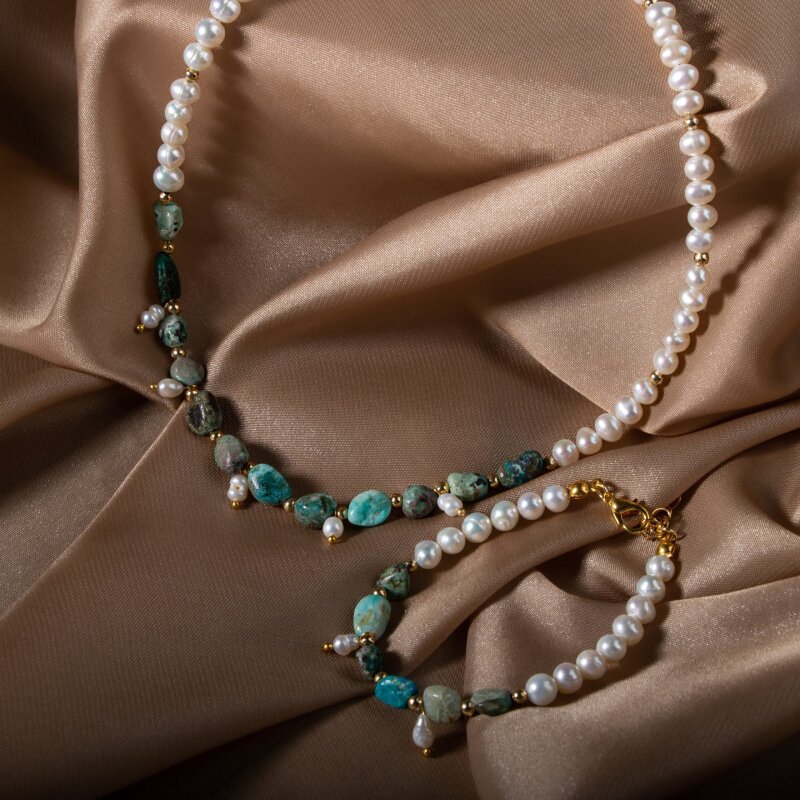 İnci-Krizokol Doğal Taş Takı Seti - 4