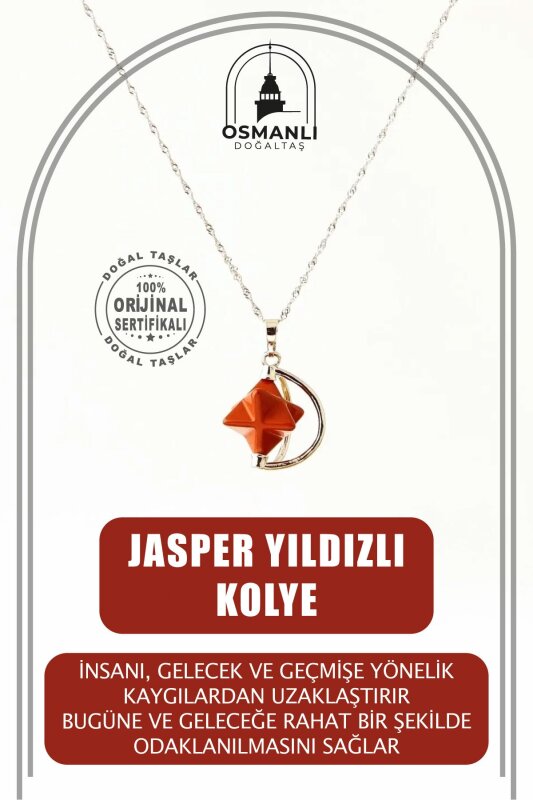 Jasper Doğal Taş Yıldızlı Kolye, Gümüş Zincir - 2