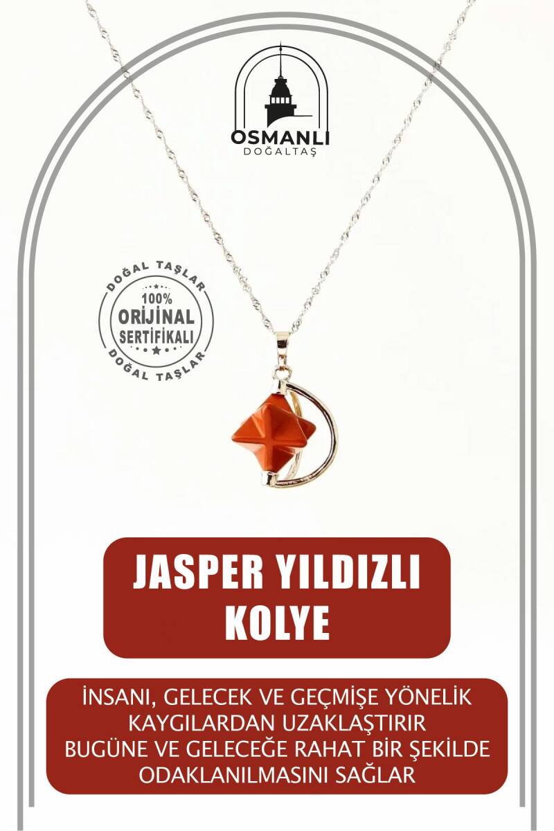 Jasper Doğal Taş Yıldızlı Kolye, Gümüş Zincir - 2